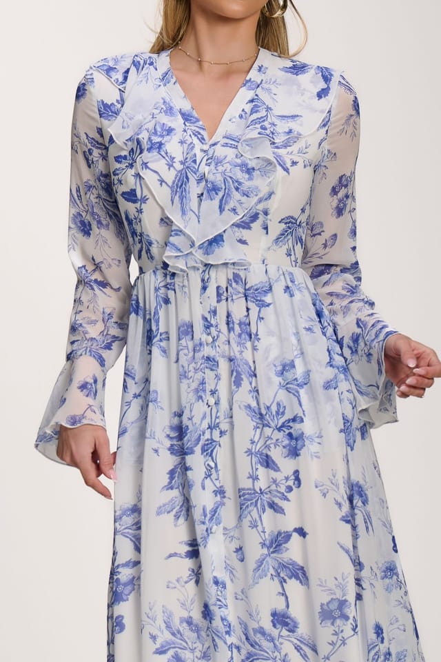Jolie Moi Jolie Moi Women's Long Sleeve Chiffon Ruffle Maxi Dress - 3