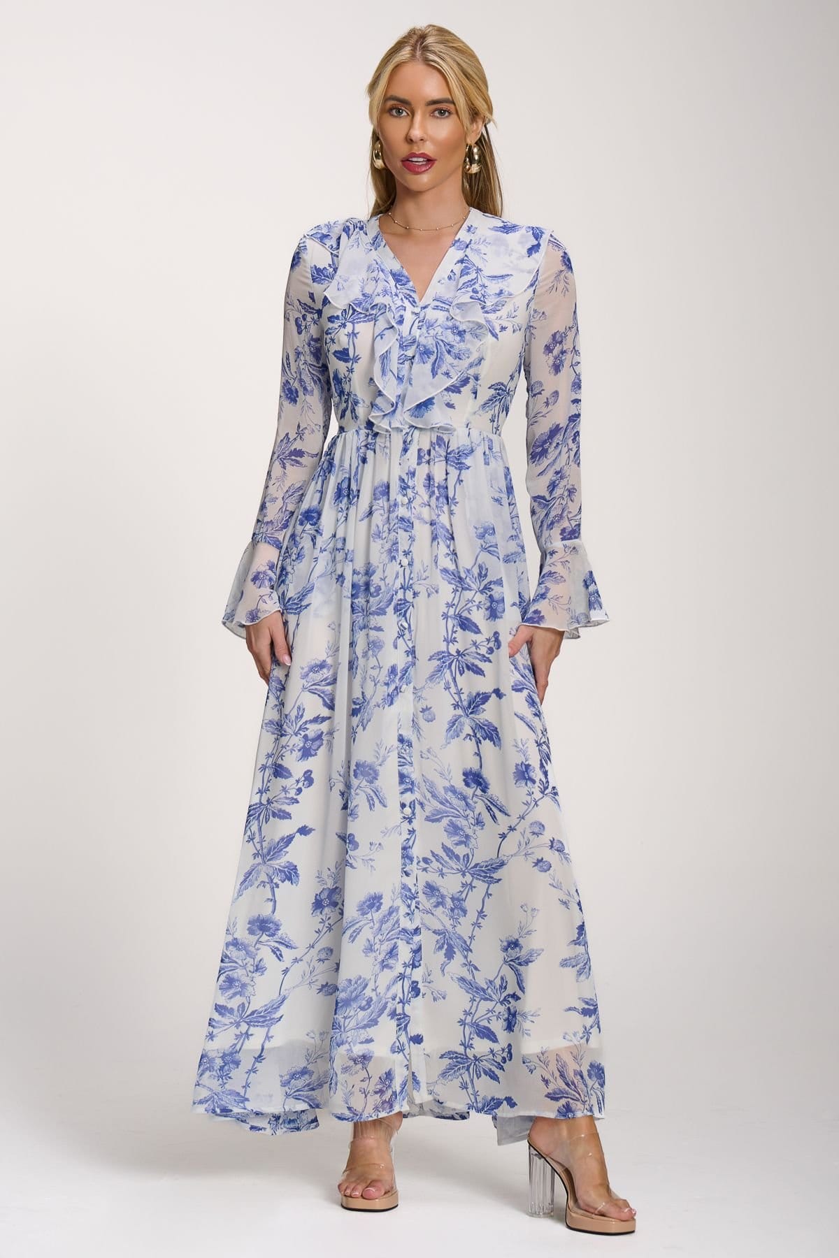 Jolie Moi Jolie Moi Women's Long Sleeve Chiffon Ruffle Maxi Dress - 4
