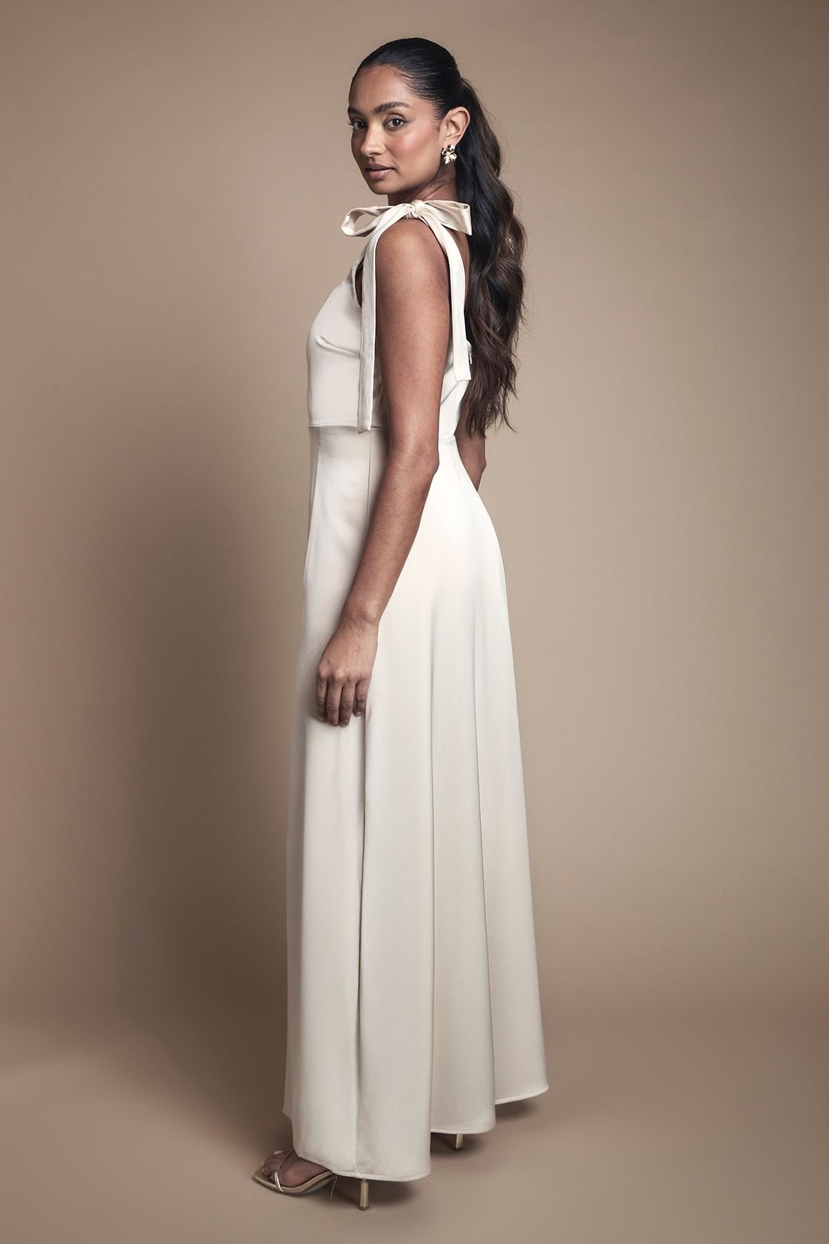 Oasis Oasis Women's Satin Tie Shoulder Midi Bridesmaid Dress in Champagne - 3