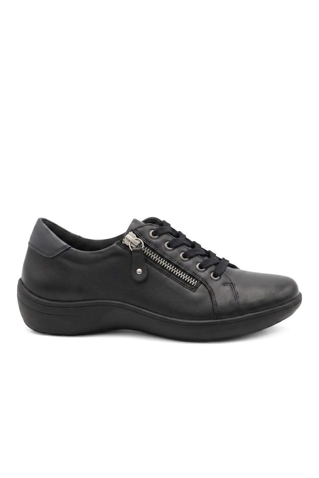 Pavers Pavers Women's Wide Fit Leather Zip & Lace Casual Trainers in Black - 2