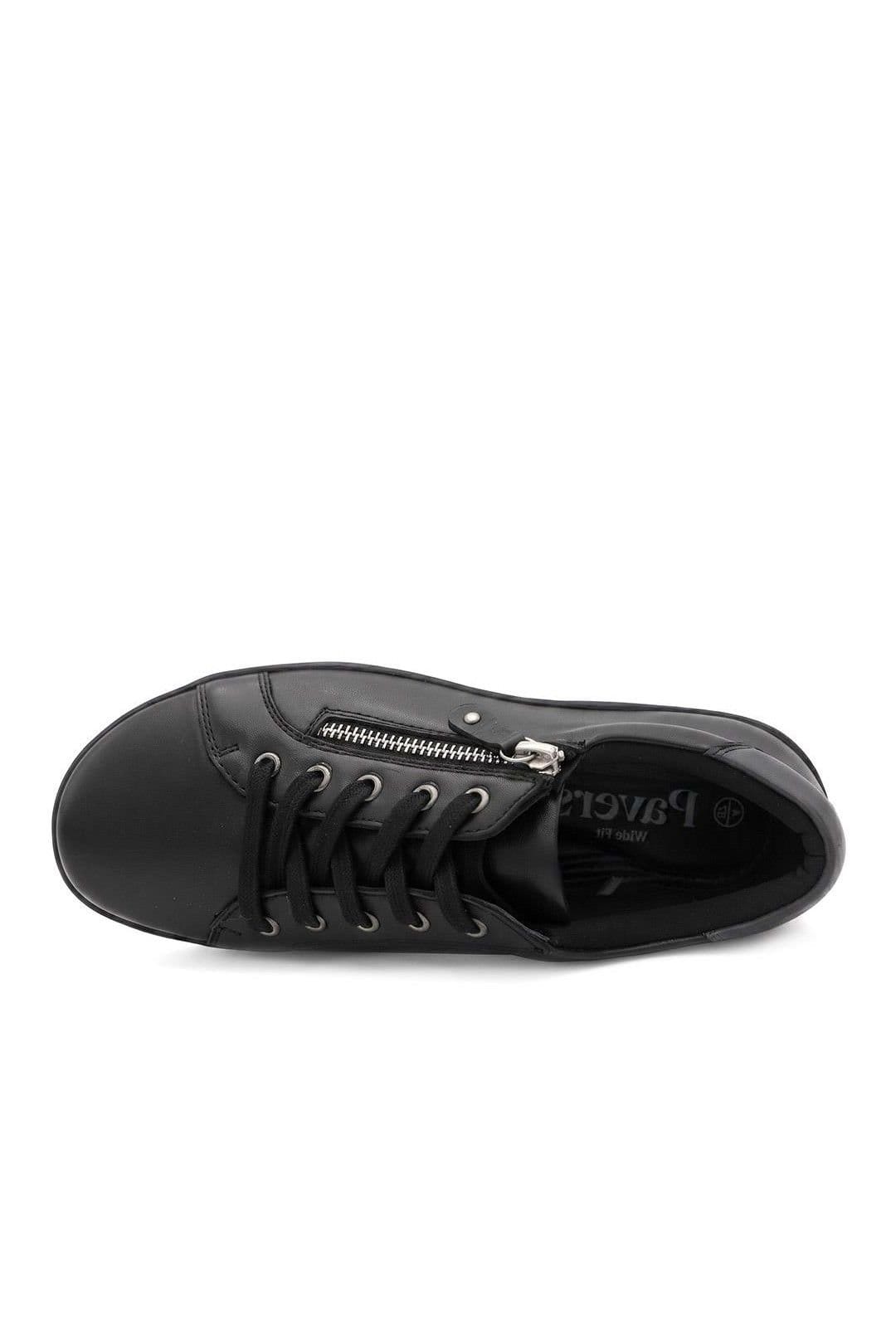 Pavers Pavers Women's Wide Fit Leather Zip & Lace Casual Trainers in Black - 4
