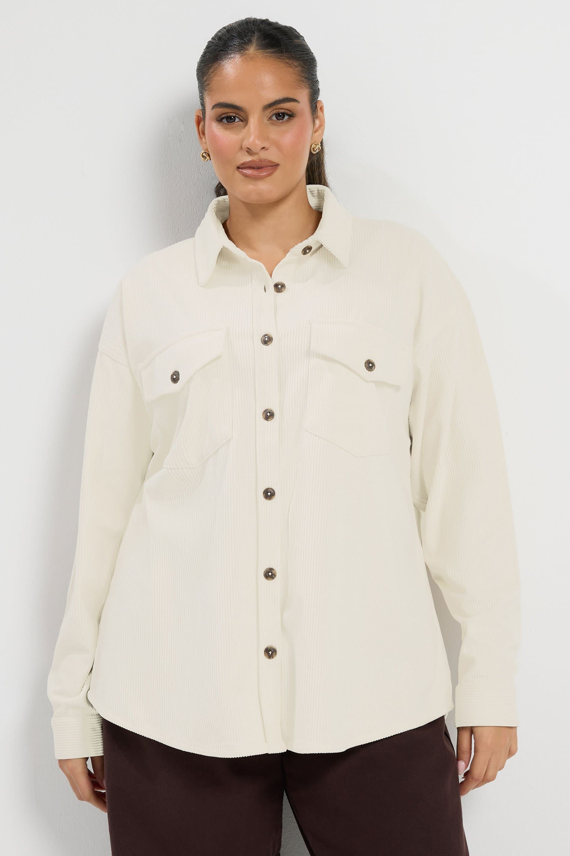 Yours Plus Size Cream Corduroy Drop Shoulder Shirt