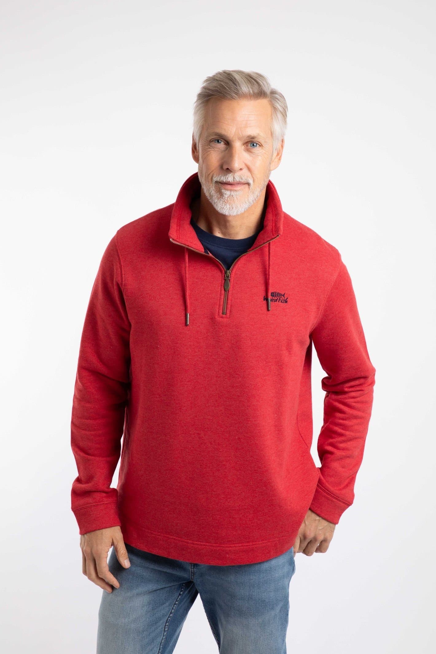 Weird Fish Weird Fish Men's Brampton 1/4 Zip Sweatshirt in Scarlet