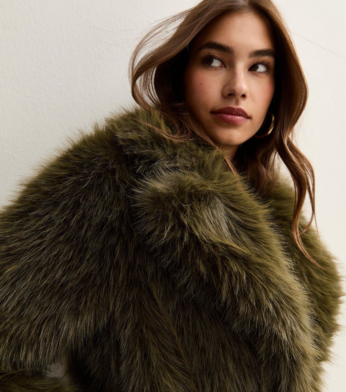 New Look New Look Dark Khaki Faux Fur Coat