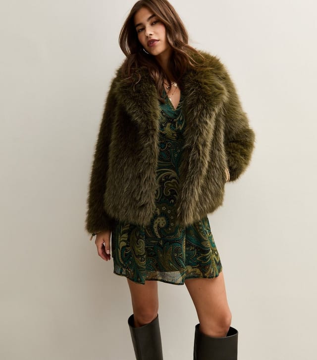 New Look Women's Dark Khaki Faux Fur Coat New Look - 2