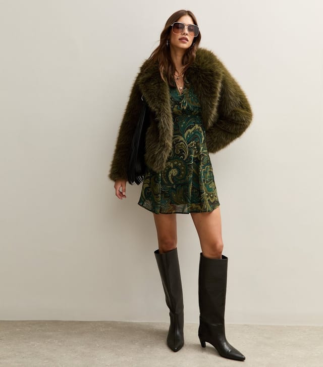New Look Women's Dark Khaki Faux Fur Coat New Look - 3