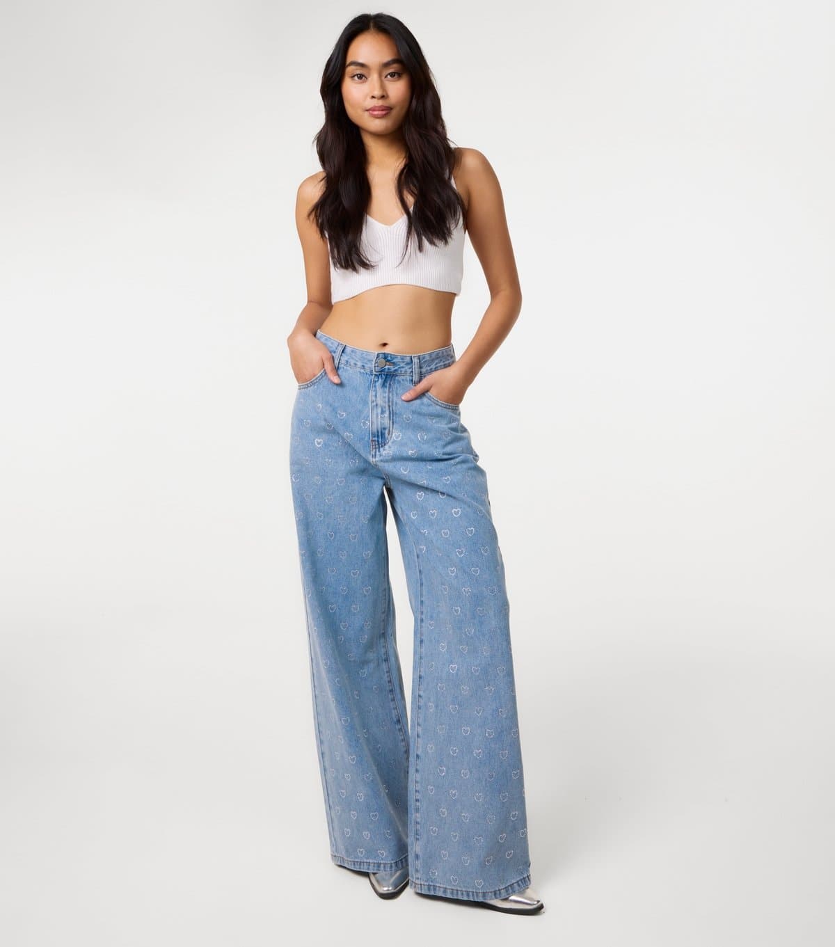 Pink Vanilla Pink Vanilla Blue Denim Heart Embellished Jeans