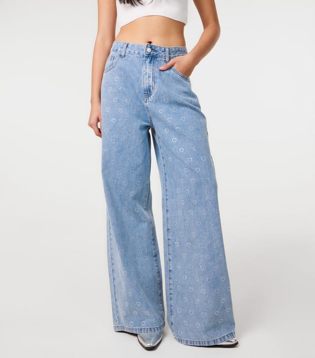 Pink Vanilla Women's Blue Denim Heart Embellished Jeans Pink Vanilla New Look - 3