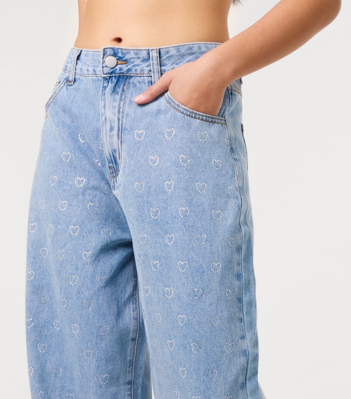 Pink Vanilla Women's Blue Denim Heart Embellished Jeans Pink Vanilla New Look - 4