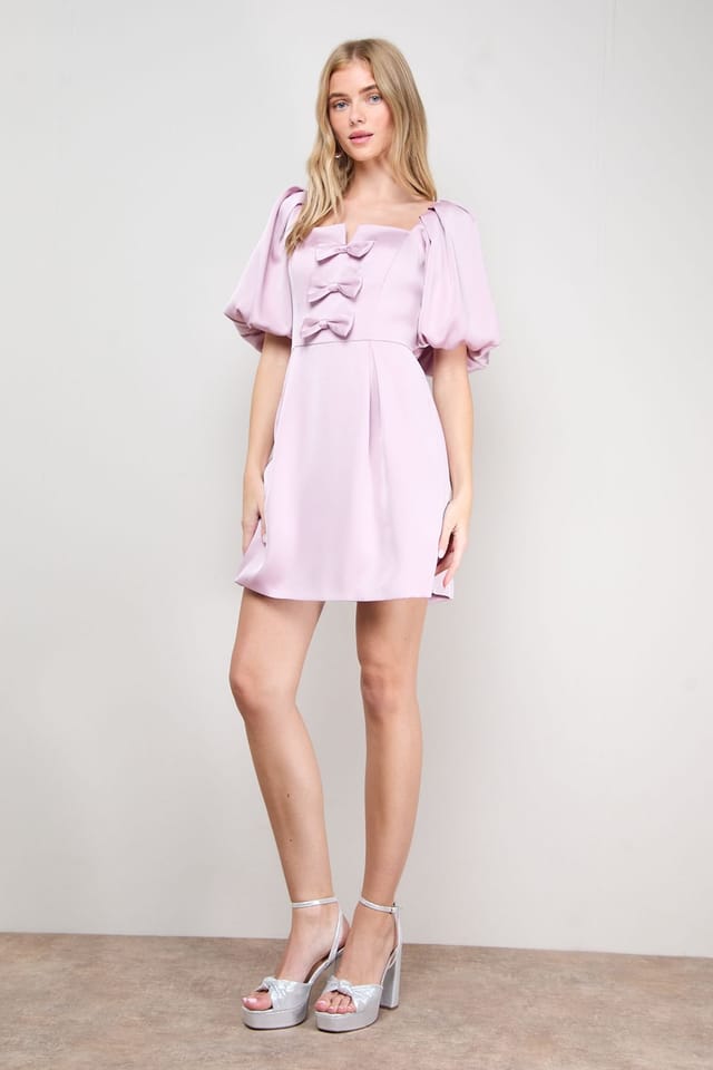 Oasis Oasis Women's Satin Bow Front Square Neck Mini Dress in Pink - 2