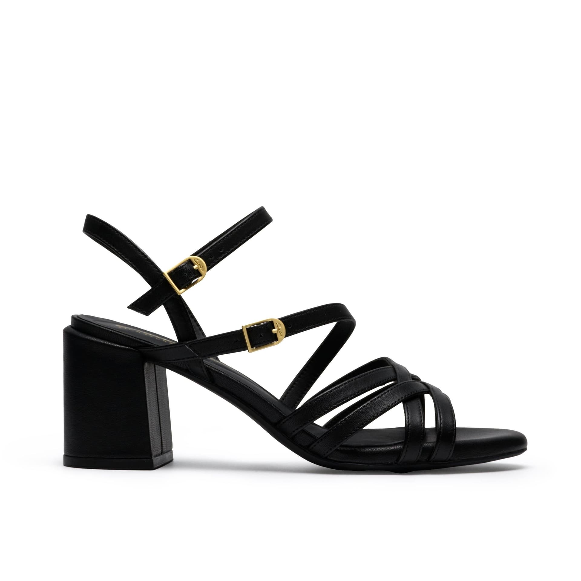 Clarks Clarks Women's Ezoria Strap Black Leather Heeled Sandals