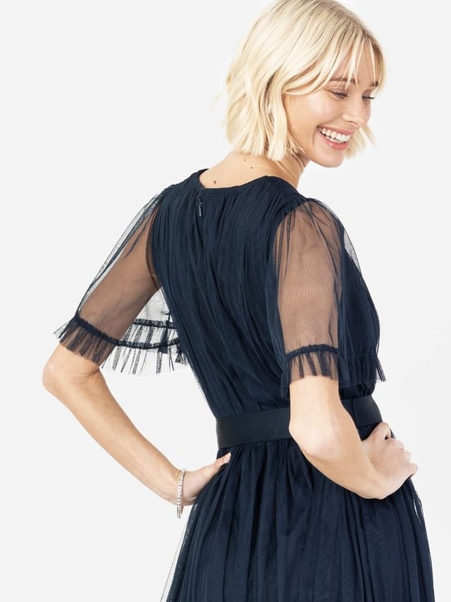 Anaya with Love Anaya with Love Women's Faux Wrap Short Sleeve Belted Maxi Dress in Dark Navy - 2