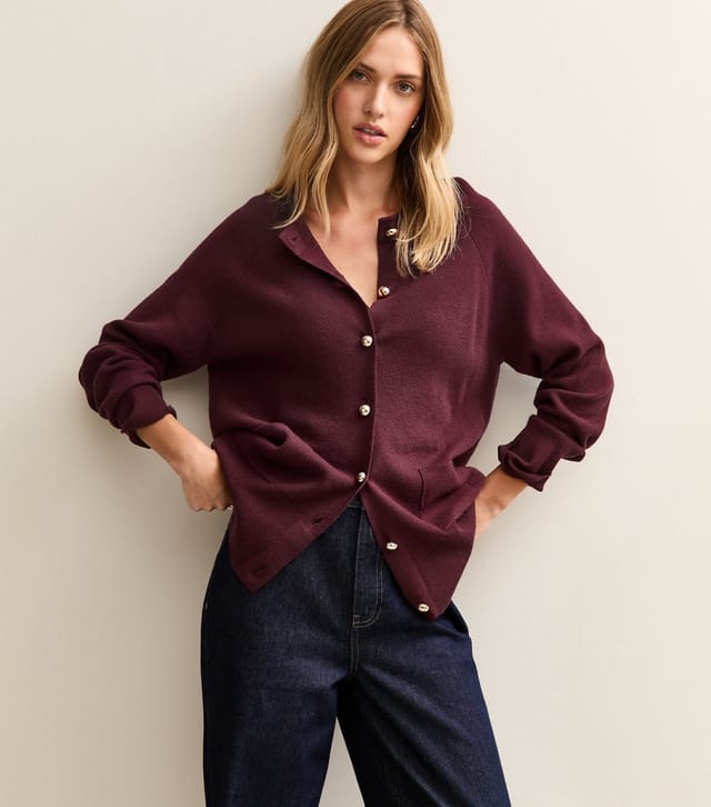 New Look Women's Burgundy Longline Crew Neck Cardigan New Look - 3