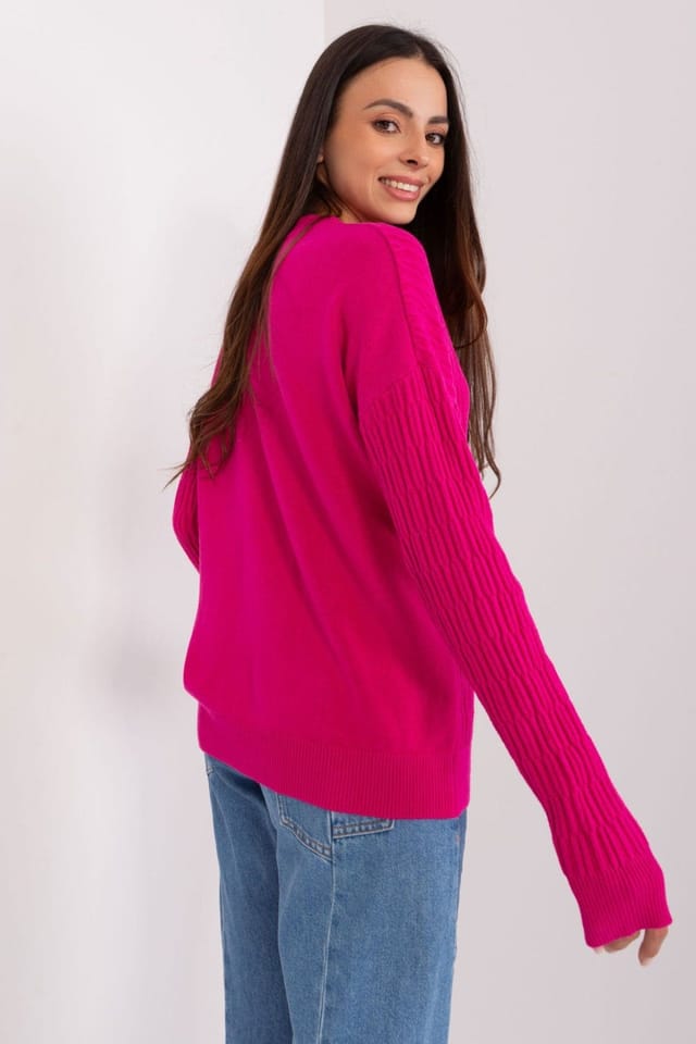 Love Lace Love Lace Women's Variegated Texture Round Neck Sweater Style 185717 in Bright Pink - 3