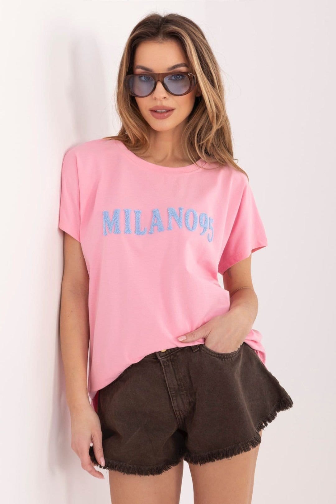Love Lace Pink Casual Embossed Logo T-Shirt