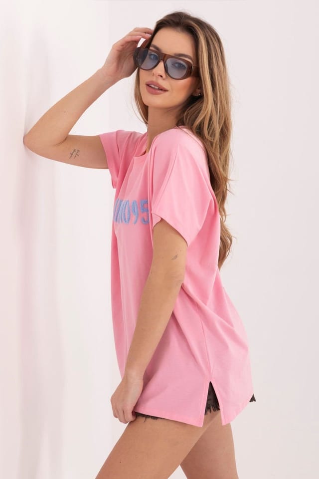 Love Lace Love Lace Women's Casual Embossed Logo Cotton Elastane T-Shirt in Pink - 3