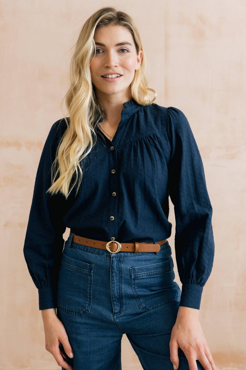 Lily & Me Lily & Me Women's Wayfaring Embroidered Cotton Blouse in Navy - 2