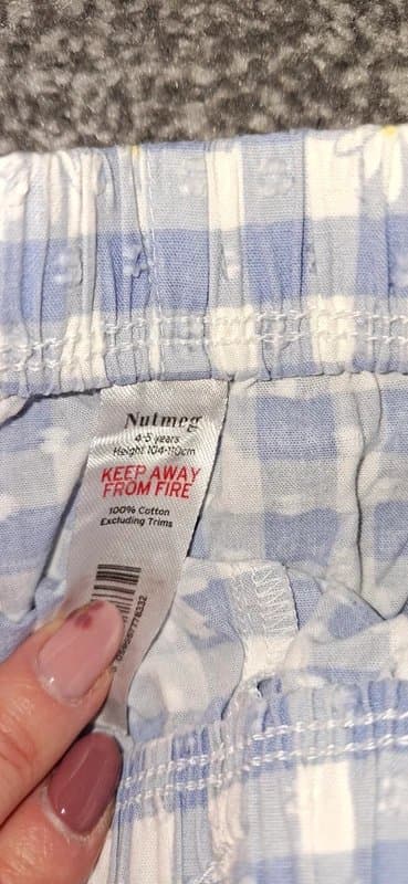 Nutmeg Girls PJs shorts & vest blue white gingham daisy age 4-5