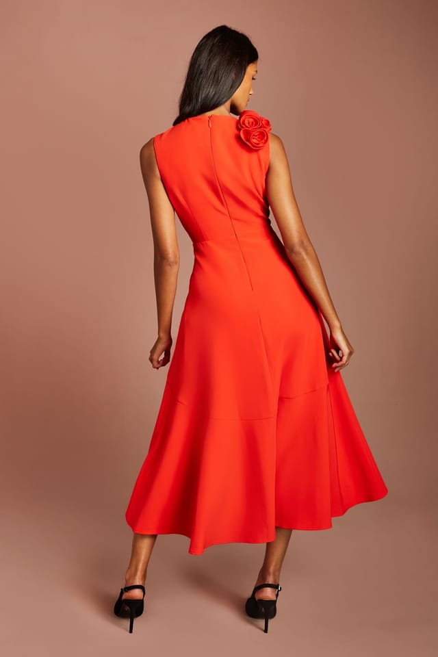 Coast Coast Women's Petite 3D Corsage High Low Dress in Flame Red - 3
