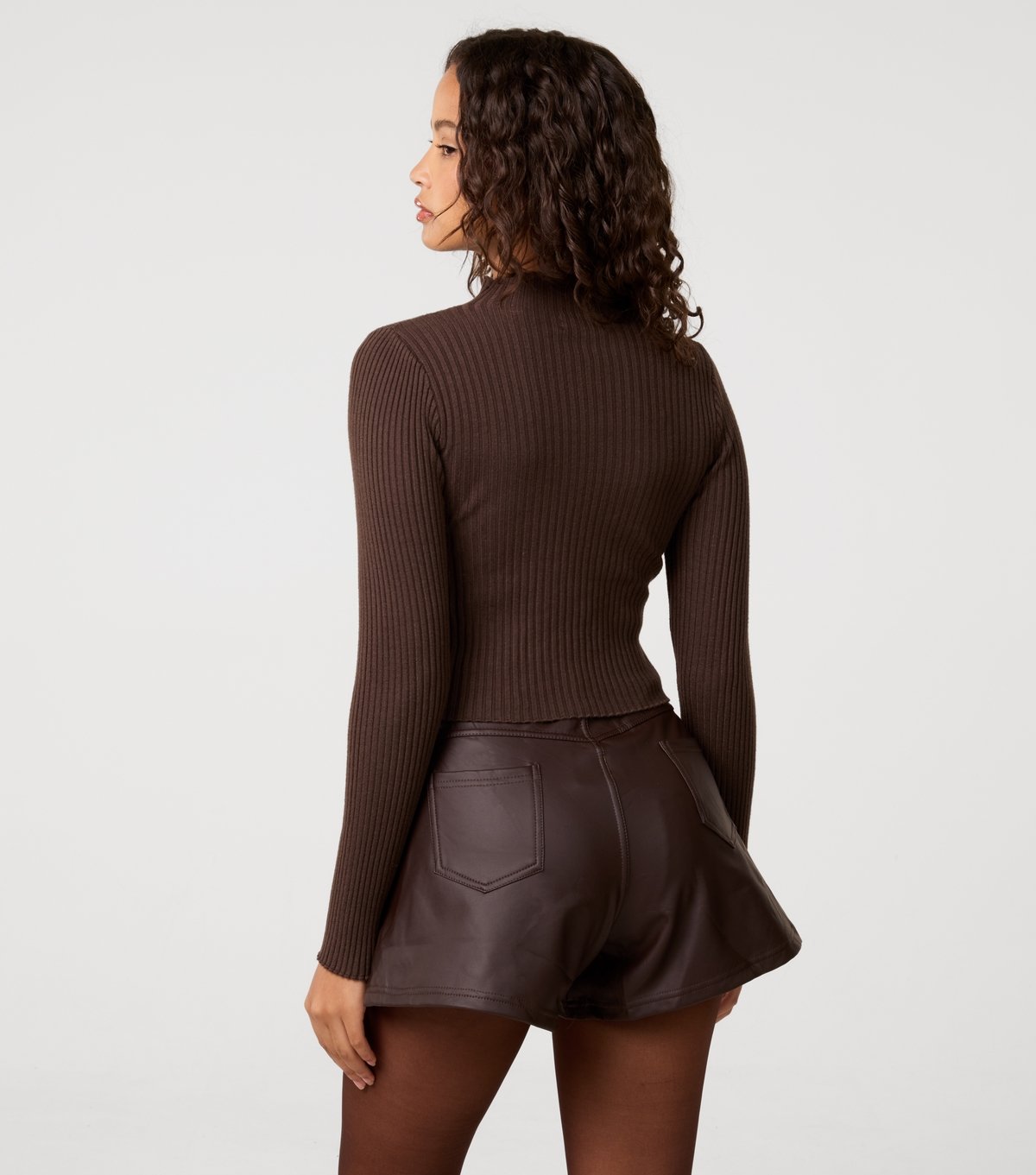 Pink Vanilla Women's Dark Brown Rib High Neck Jumper Pink Vanilla New Look - 4