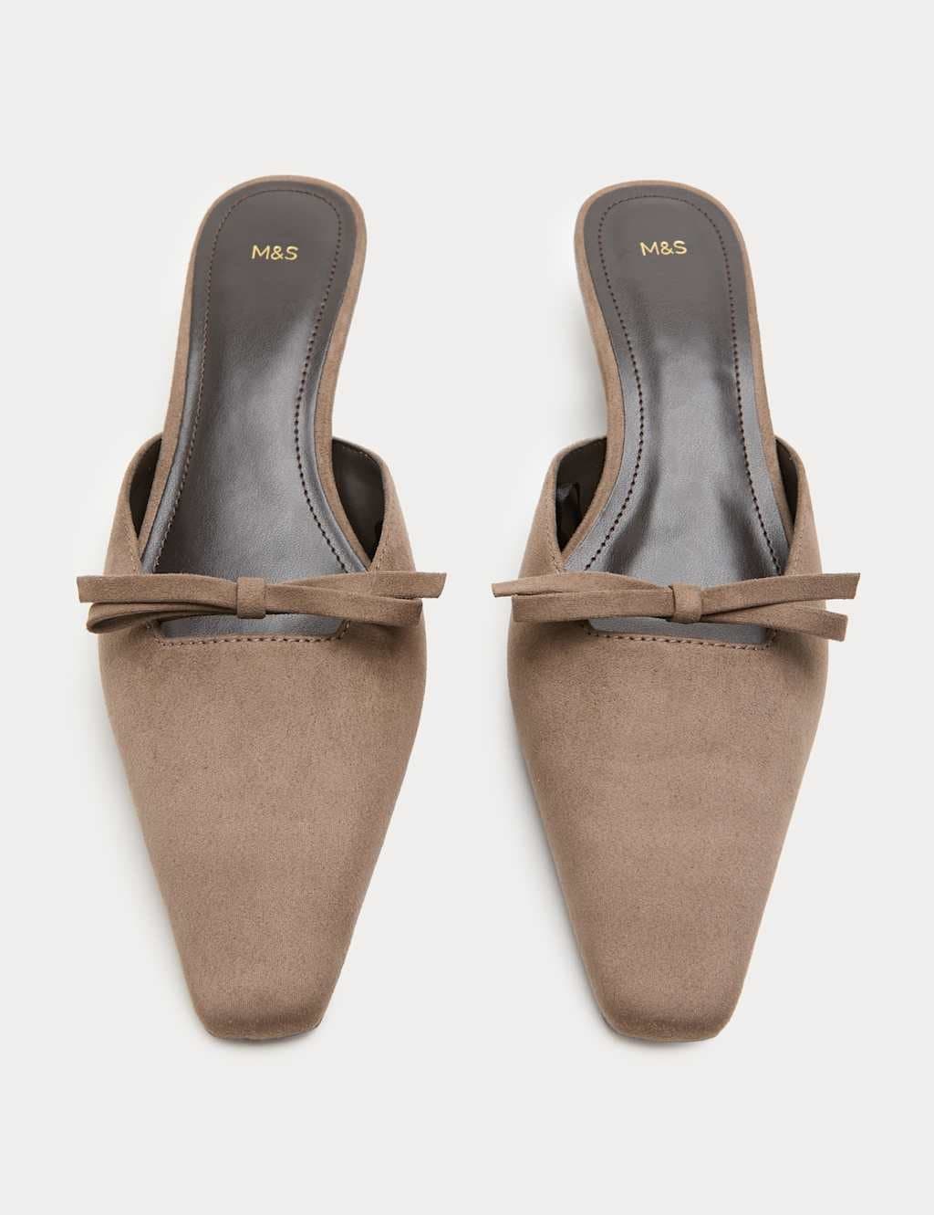 Marks & Spencer M&S Bow Detail Kitten Heel Chisel Toe Mules Dark Grey