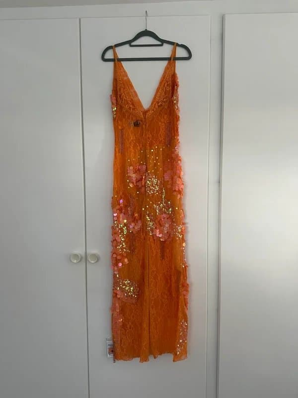ASOS ASOS Orange sheer lace maxi dress with sequins