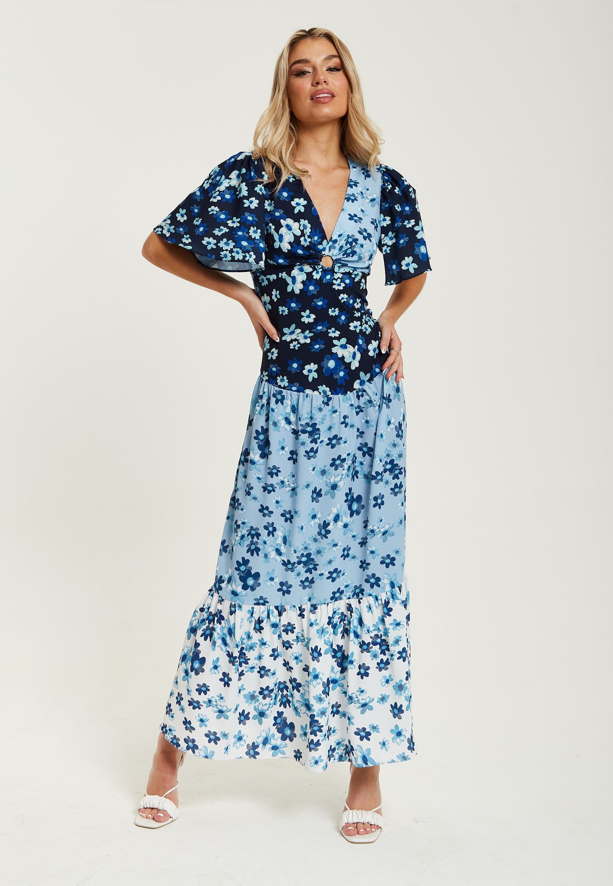 Liquorish Liquorish Women's Floral Print Midi Dress in Blue, Navy & White - 4