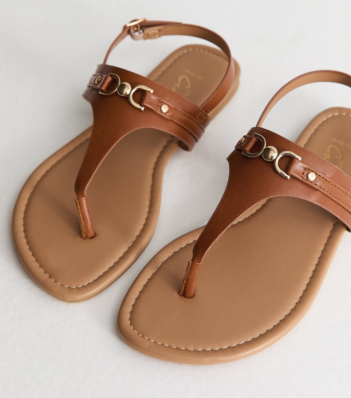 New Look Women's Wide Fit Tan Faux Leather Toe Post Sandals Vegan New Look - 3