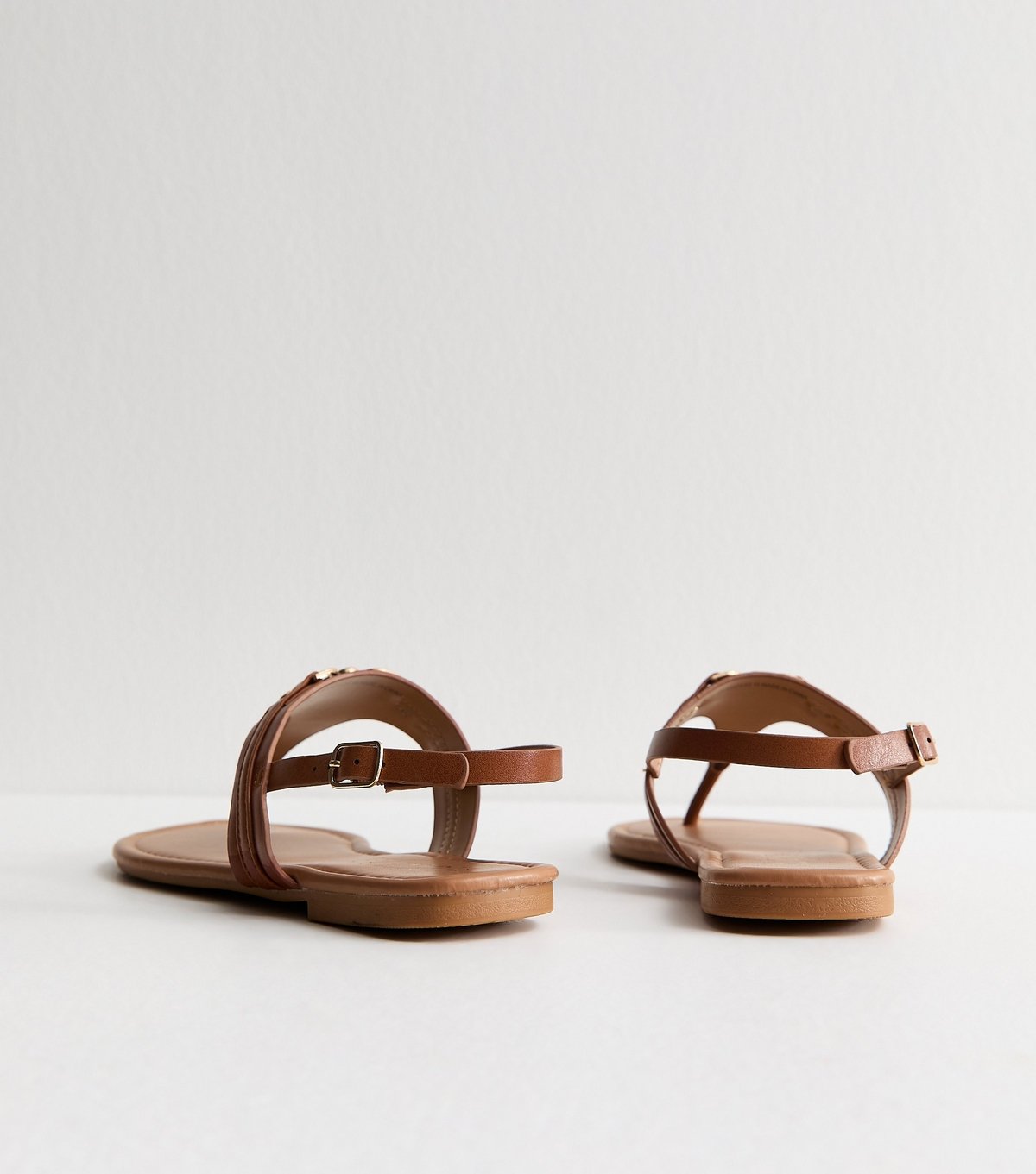 New Look Women's Wide Fit Tan Faux Leather Toe Post Sandals Vegan New Look - 4