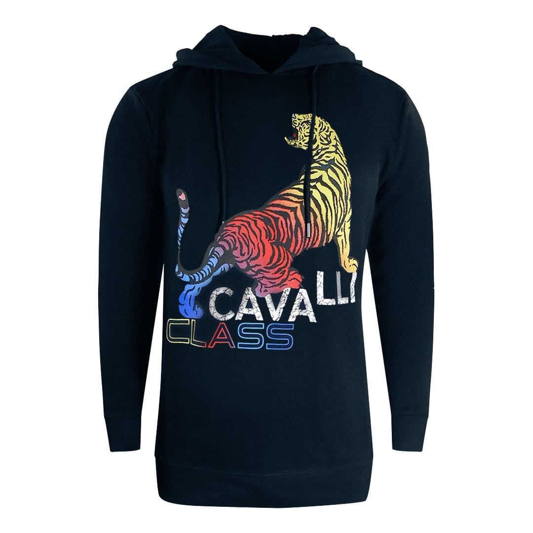 Cavalli Class Cavalli Class Men's Bold Tiger Logo Navy Blue Hoodie