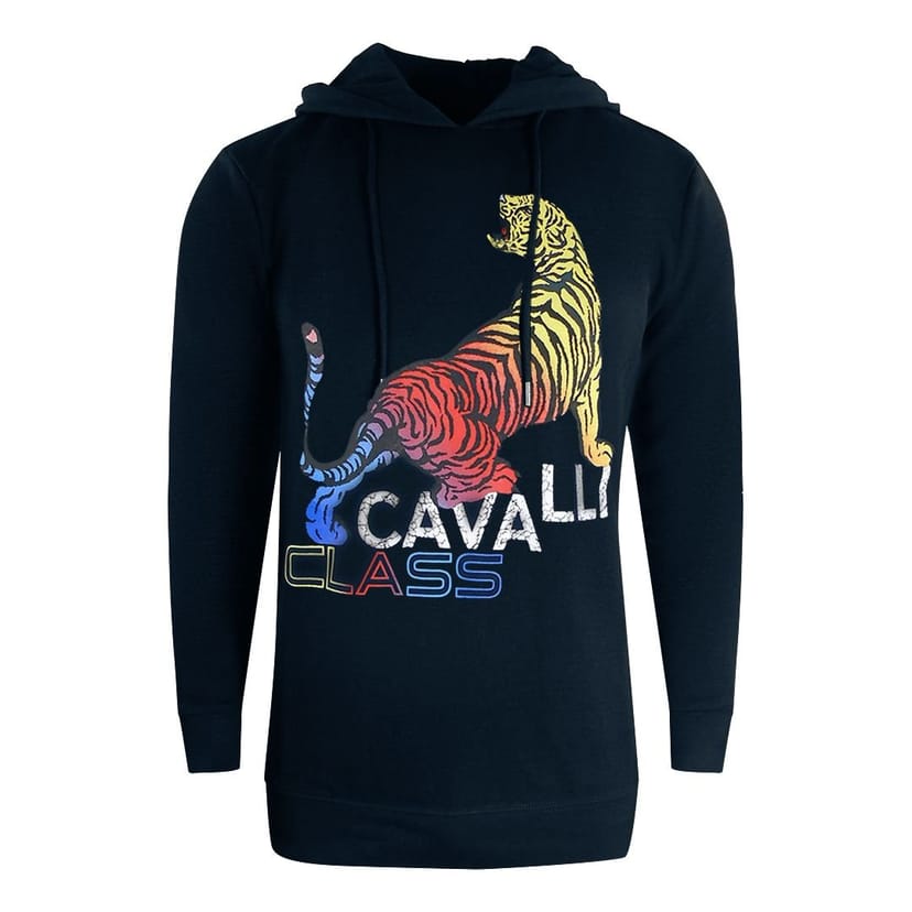Cavalli Class Cavalli Class Men's Bold Tiger Logo Navy Blue Hoodie - 1