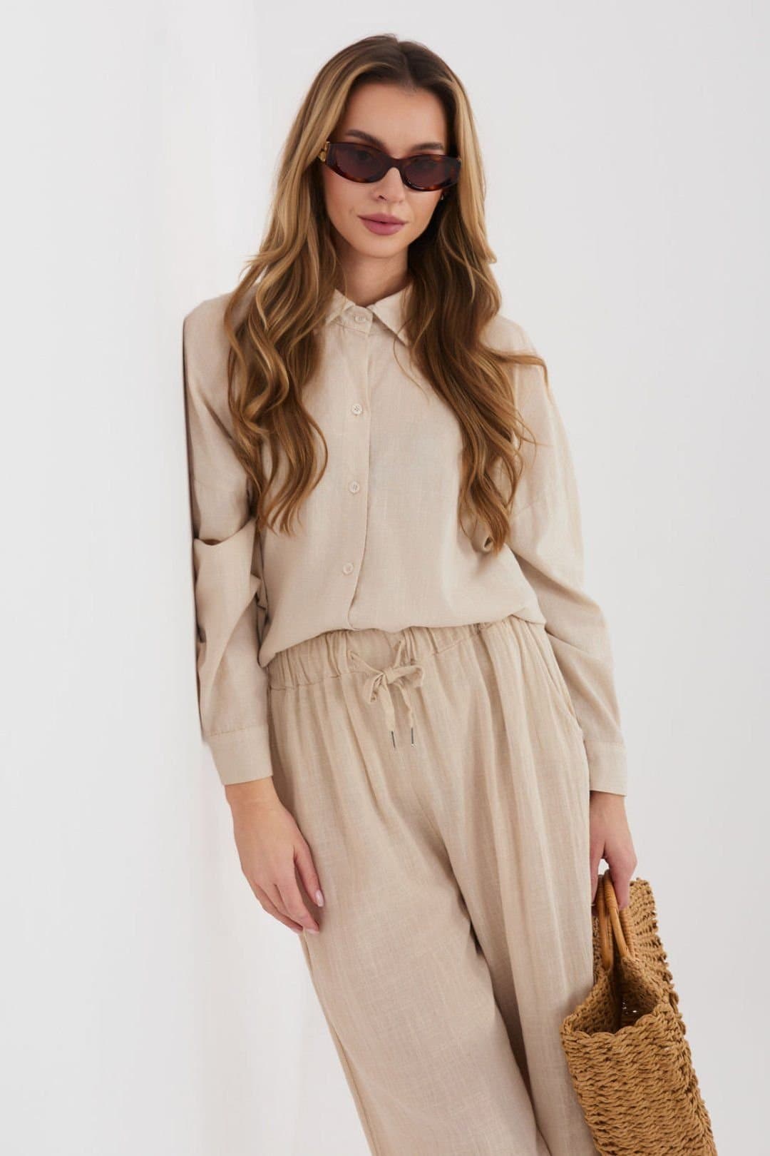 Love Lace Love Lace Women's Classic Back Tie Long Sleeve Shirt in Beige