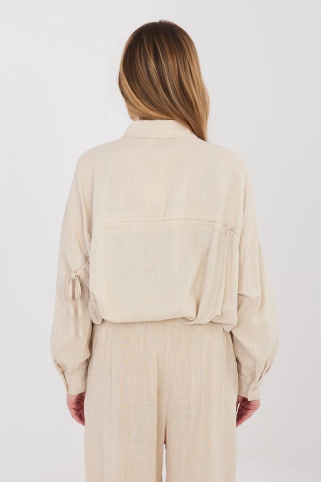 Love Lace Love Lace Women's Classic Back Tie Long Sleeve Shirt in Beige - 3