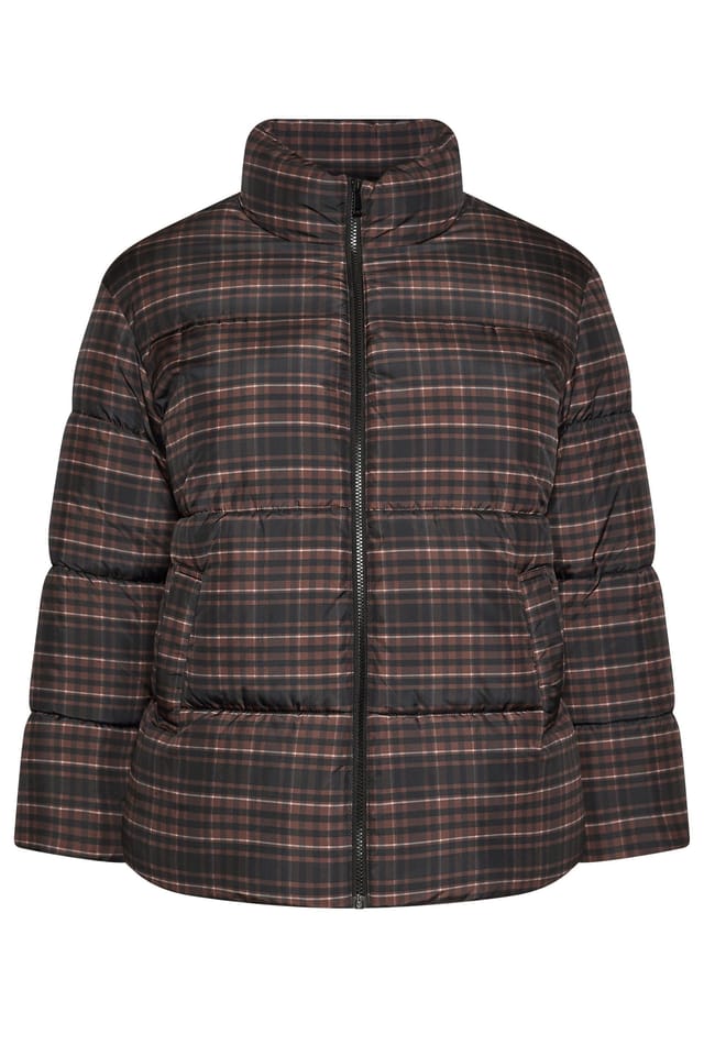 Yours Yours Women's Check Padded Coat in Brown - 2
