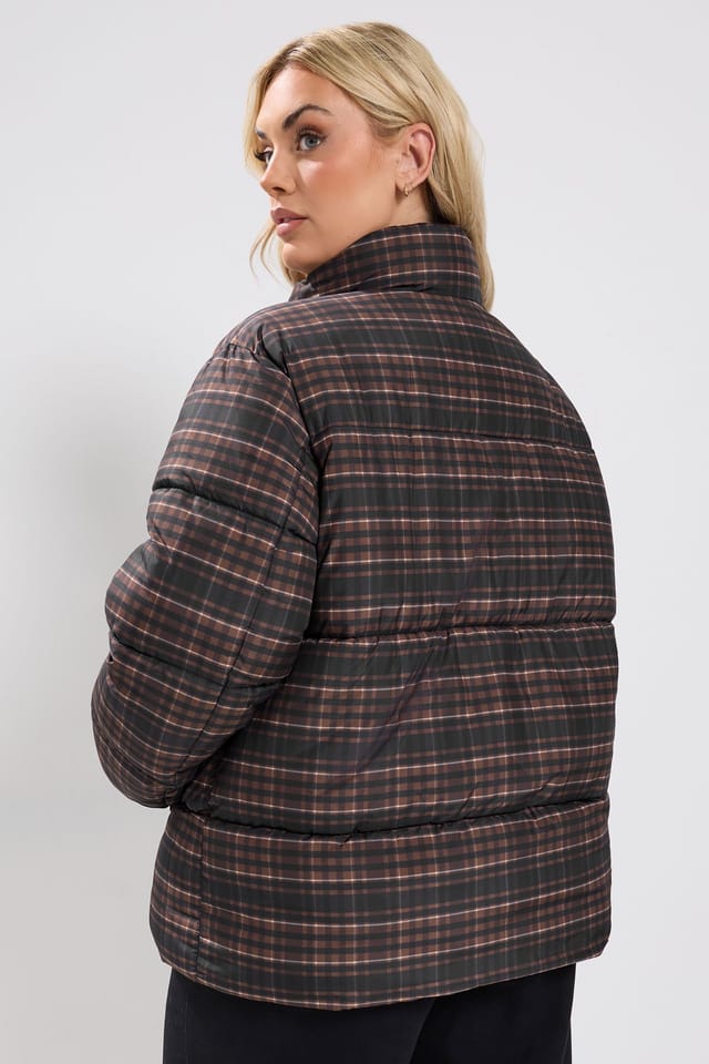 Yours Yours Women's Check Padded Coat in Brown - 3