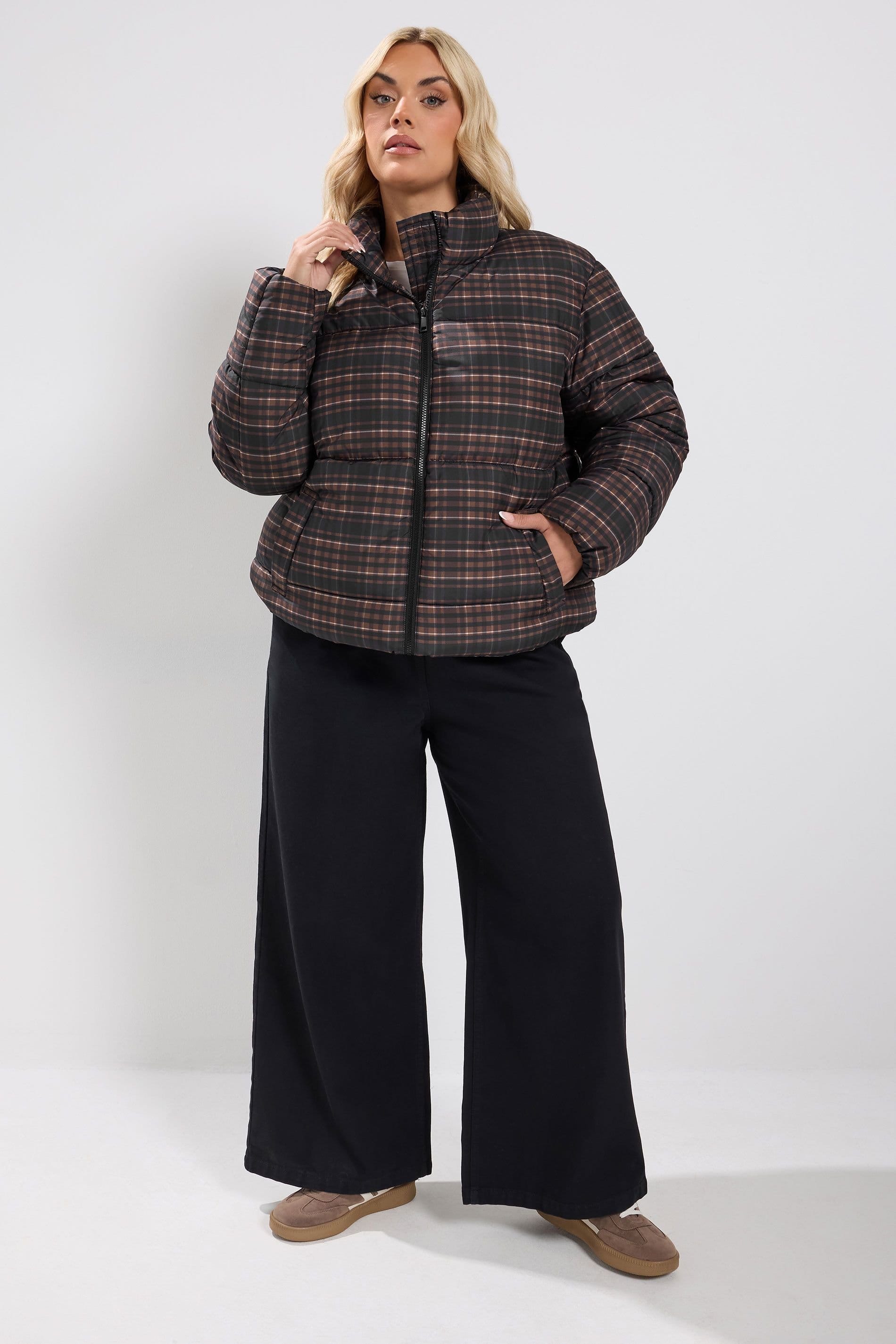 Yours Yours Women's Check Padded Coat in Brown - 4