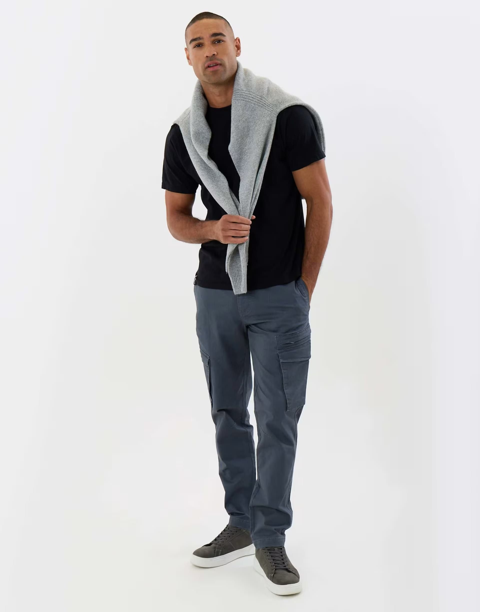 ASOS Threadbare Slim fit cotton rich cargo trousers in blue grey