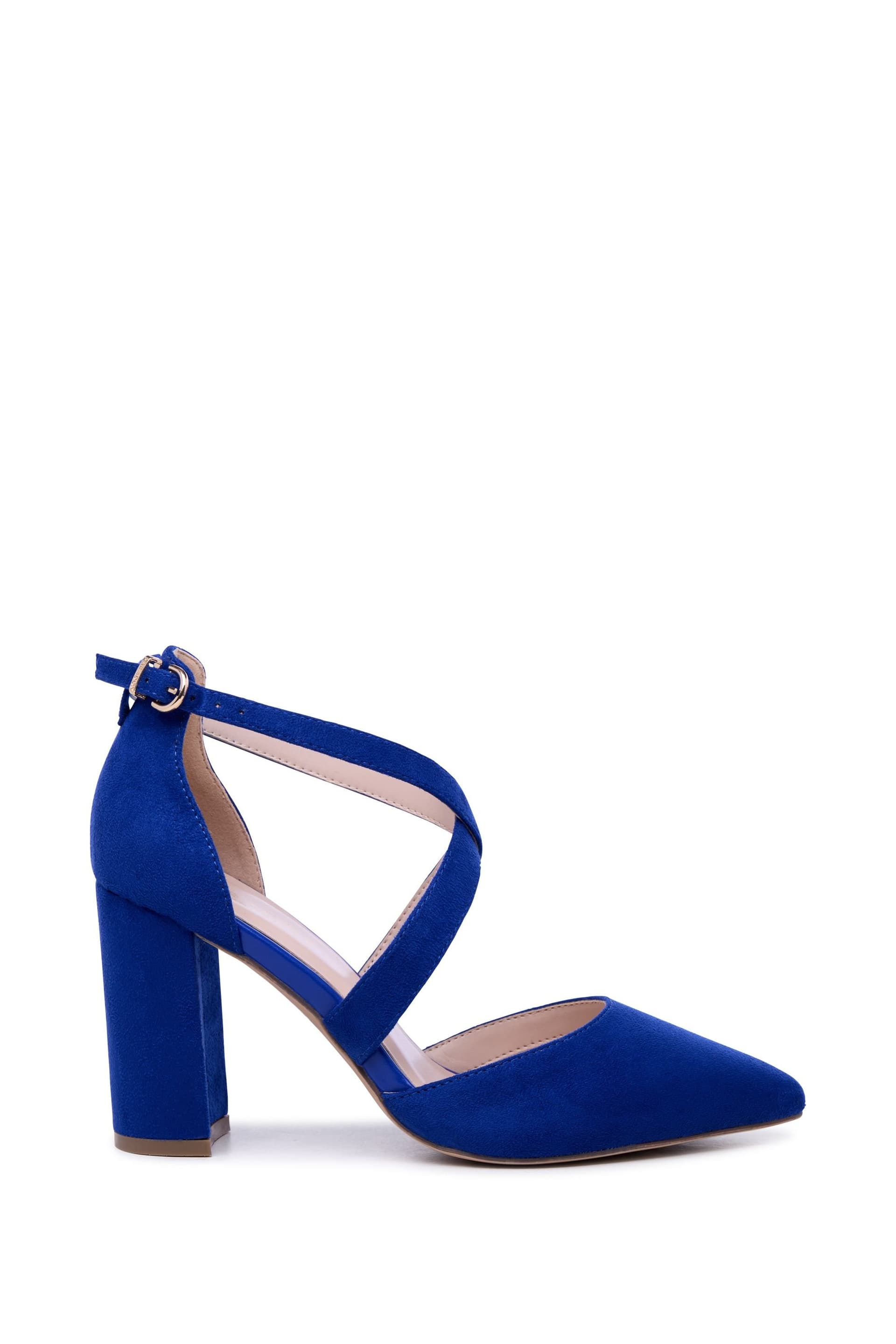Paradox London Paradox London Women's 'Rachel' High Block Heel Cross Strap Court Shoes in Royal