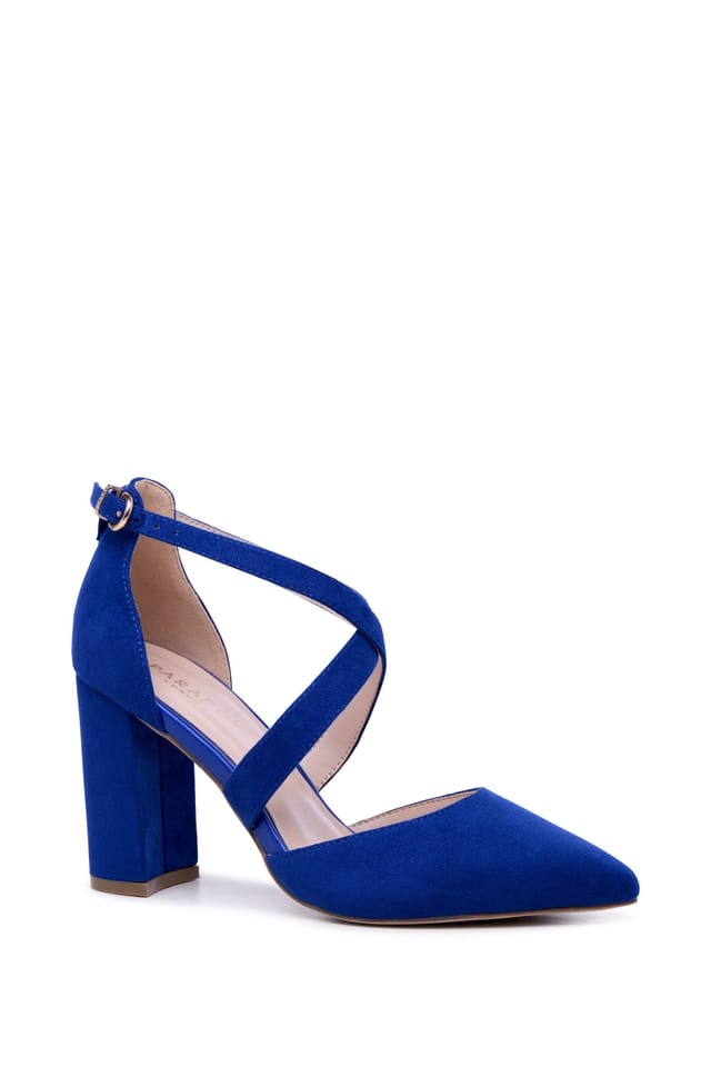 Paradox London Paradox London Women's 'Rachel' High Block Heel Cross Strap Court Shoes in Royal - 2