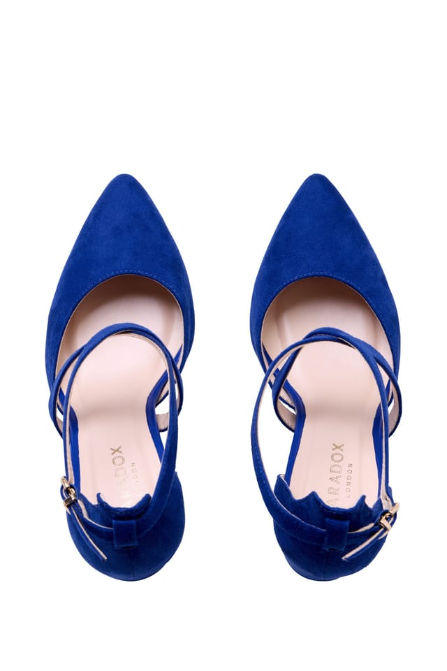 Paradox London Paradox London Women's 'Rachel' High Block Heel Cross Strap Court Shoes in Royal - 3