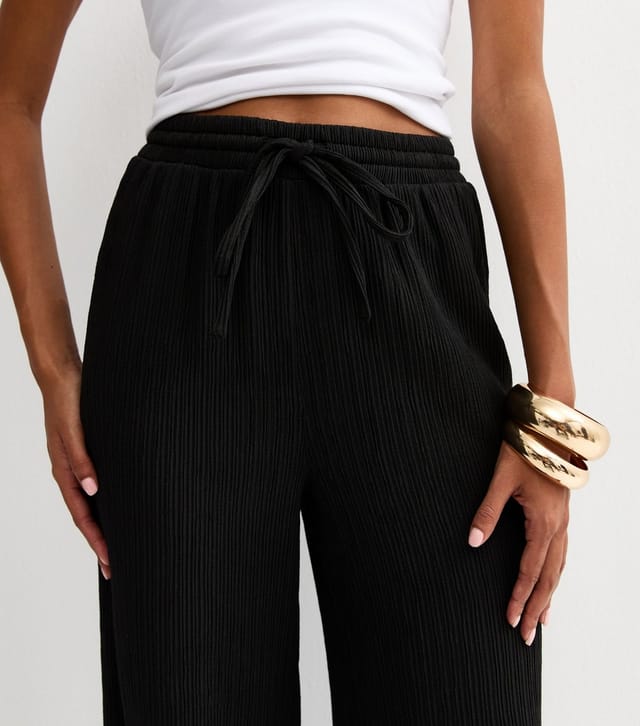 New Look Women's Black Textured Jersey Wide Leg Trousers New Look - 2