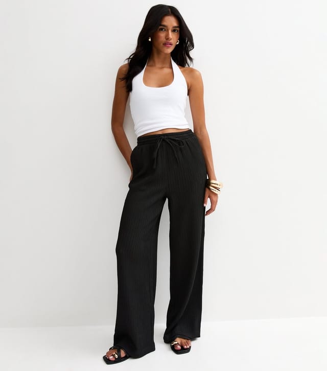 New Look Women's Black Textured Jersey Wide Leg Trousers New Look - 3