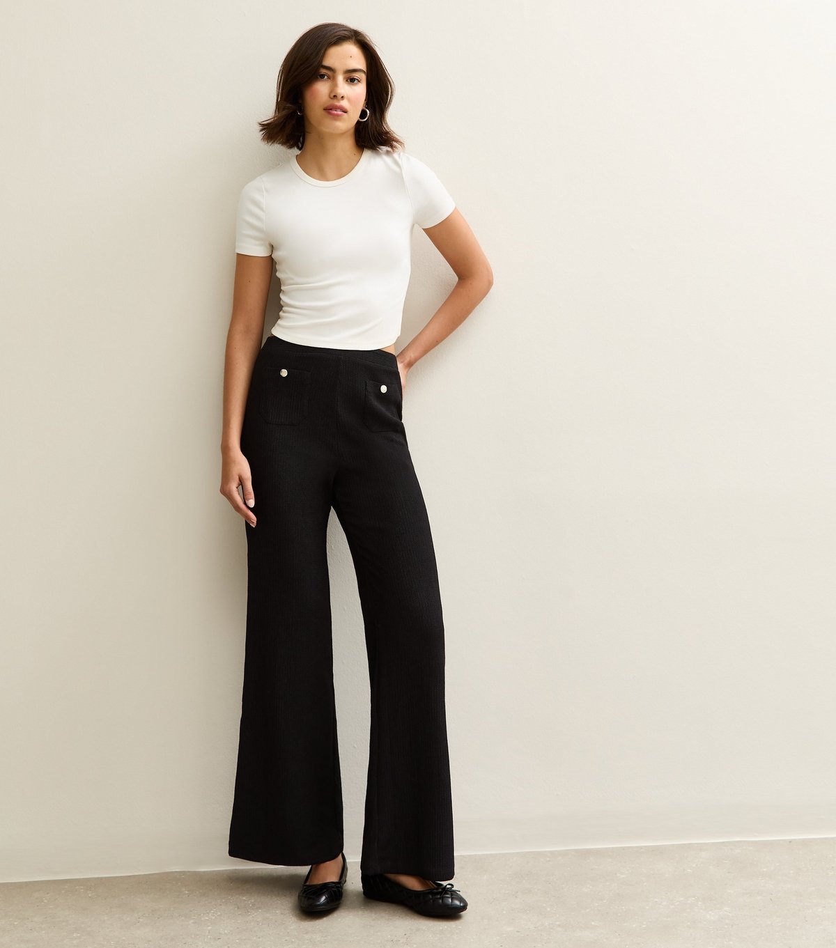 New Look Women's Black Textured Jersey Wide Leg Trousers New Look - 4