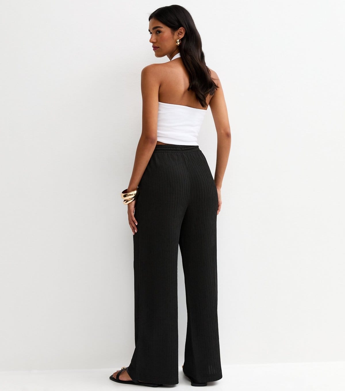 New Look Women's Black Textured Jersey Wide Leg Trousers New Look - 4