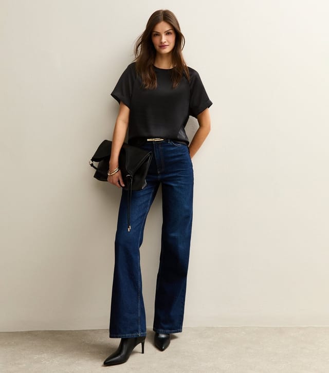 New Look Women's Tall Black Satin Short Sleeve Top New Look - 2