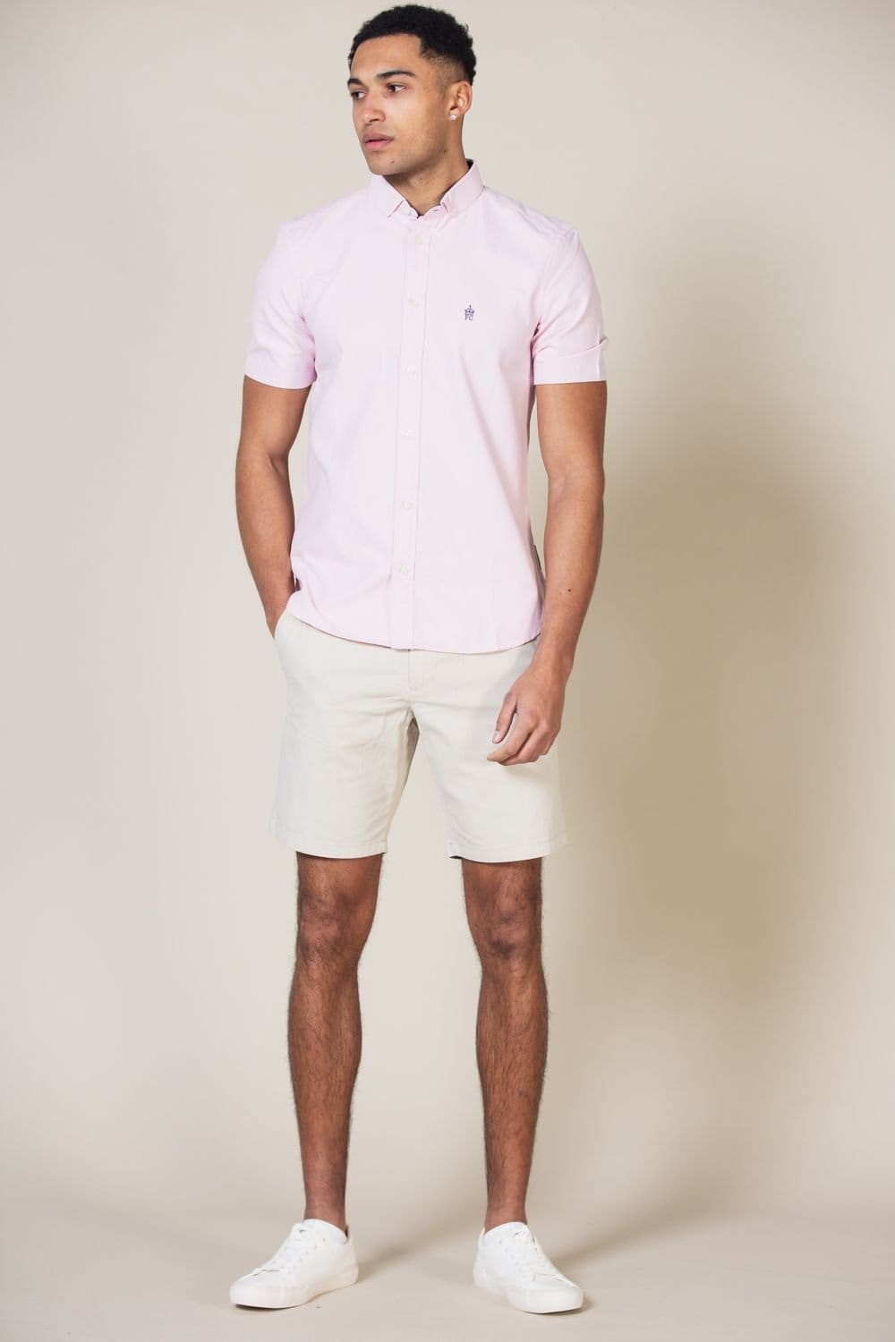 French Connection French Connection Men's Cotton Short Sleeve Oxford Shirt in Pink - 4