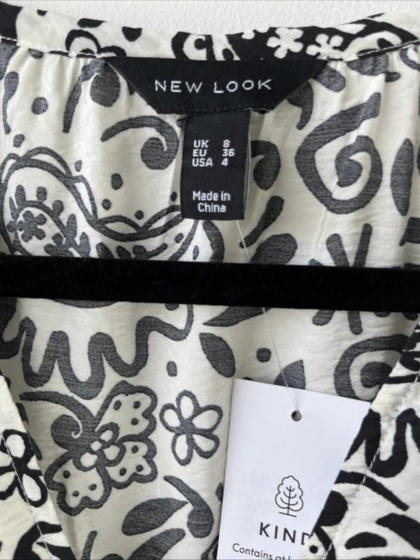 New Look New look - v neck floral dress - size 8 - black/ white