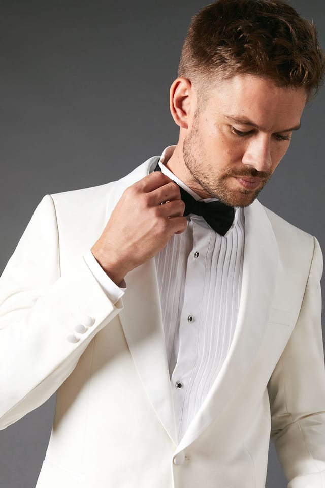 Burton Burton Men's White Slim Fit Shawl Collar Tuxedo Jacket - 2
