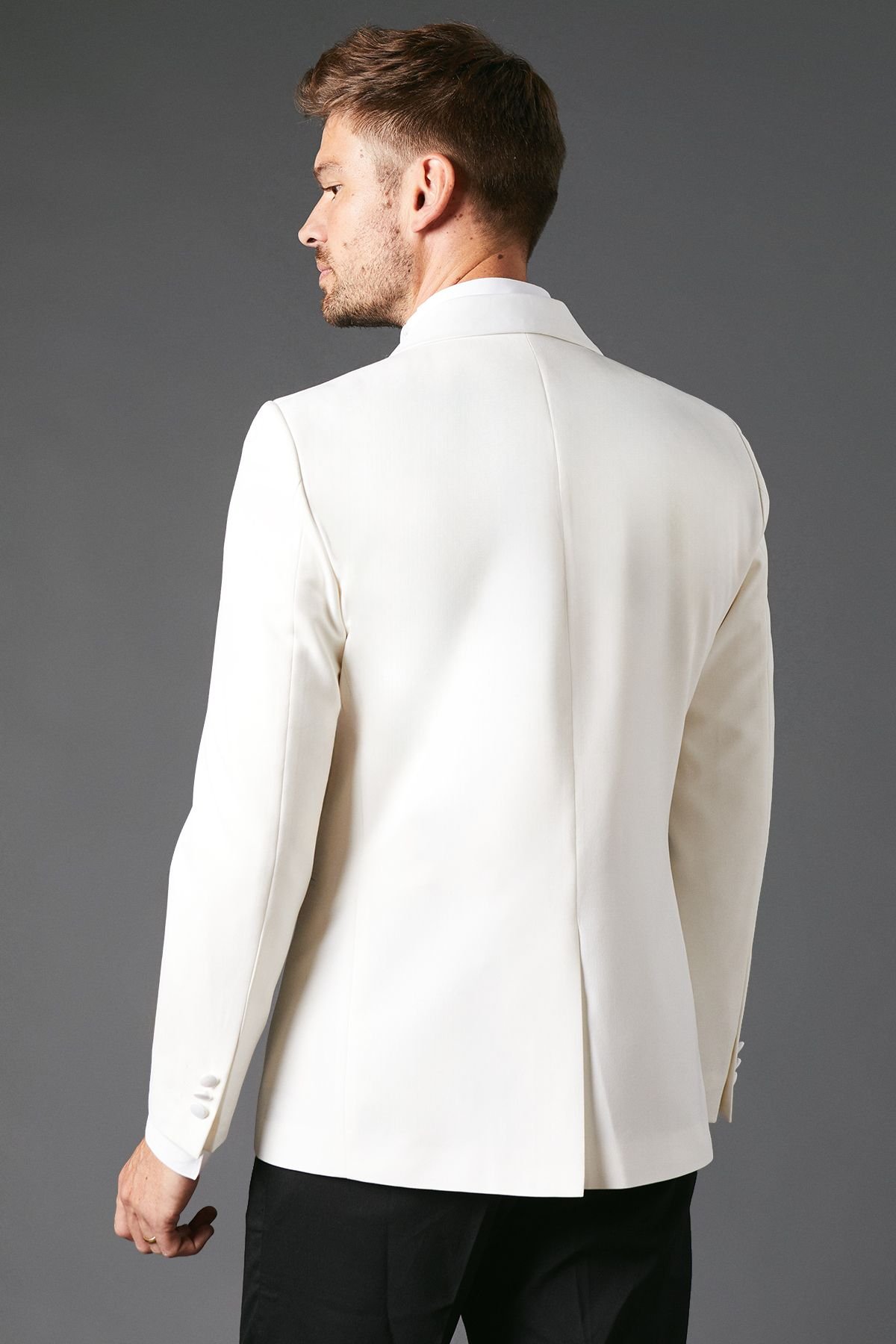 Burton Burton Men's White Slim Fit Shawl Collar Tuxedo Jacket - 3