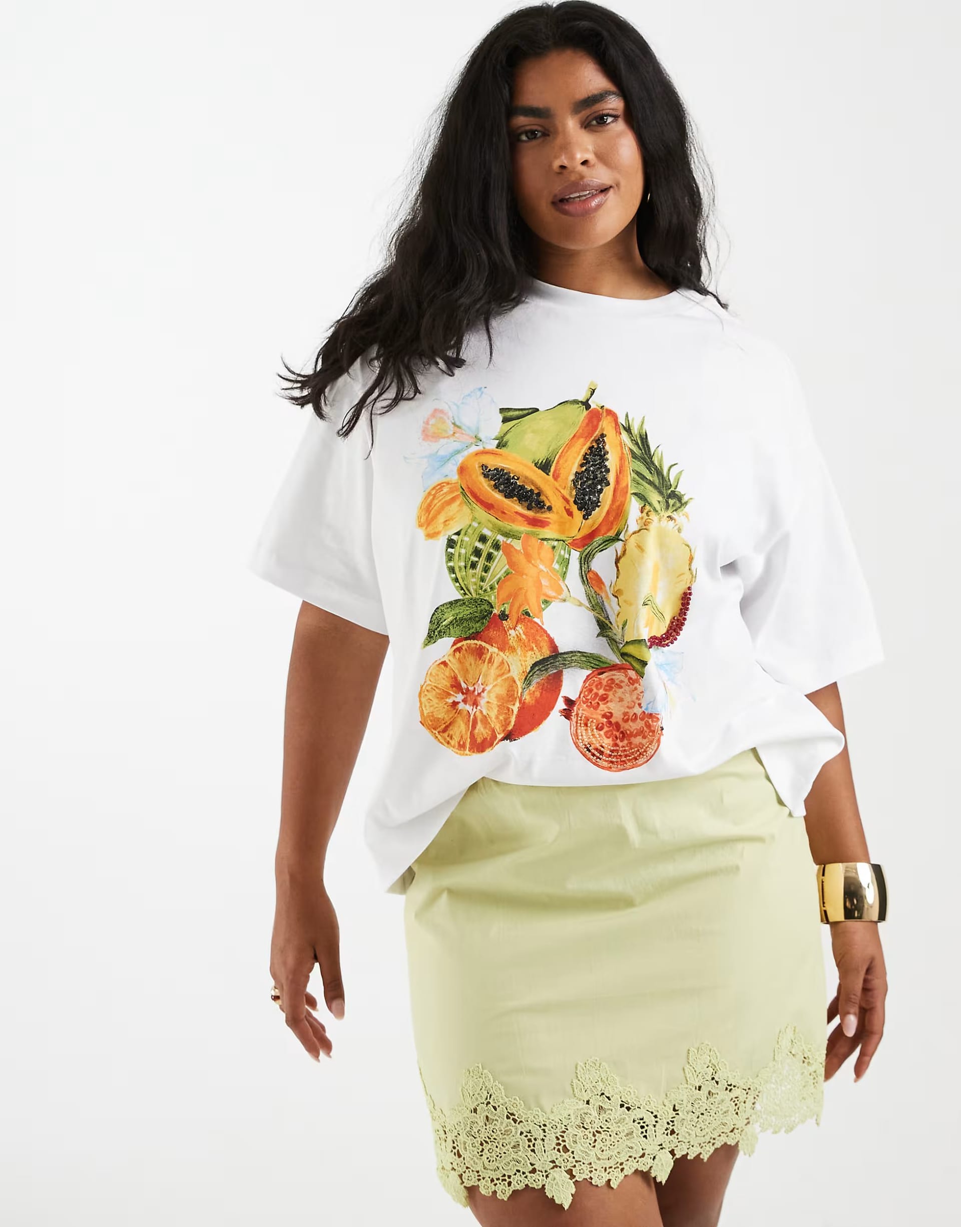 ASOS White Drop Shoulder T-shirt with Beaded Fruit Graphic